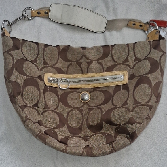 Coach Handbags - Coach Tan and Brown Signature Shoulder Bag